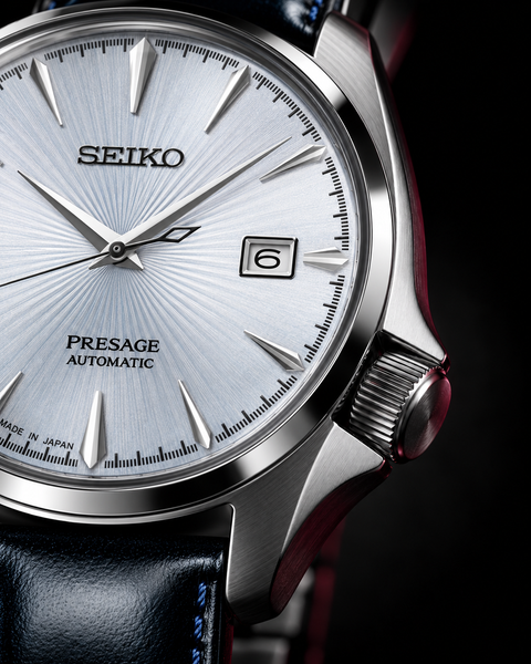 Seiko SRPB43J1 Presage Cocktail Time Automatic 40.5 mm Pale ice-blue sunray / radial patterned Dial Watch