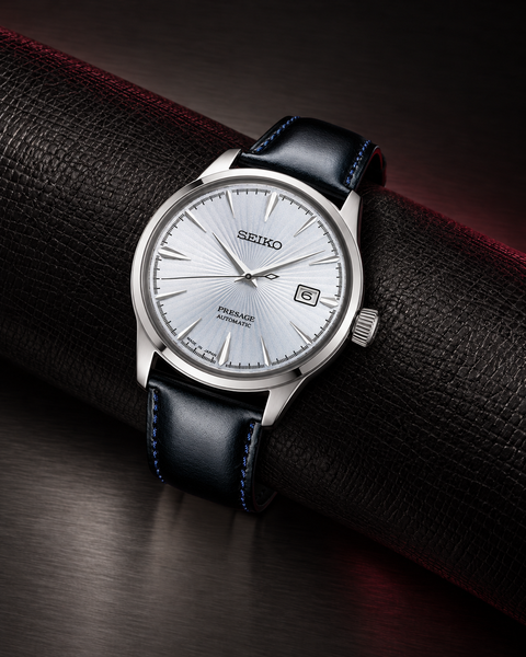 Seiko SRPB43J1 Presage Cocktail Time Automatic 40.5 mm Pale ice-blue sunray / radial patterned Dial Watch