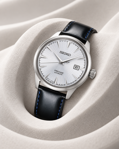 Seiko SRPB43J1 Presage Cocktail Time Automatic 40.5 mm Pale ice-blue sunray / radial patterned Dial Watch