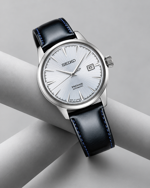 Seiko SRPB43J1 Presage Cocktail Time Automatic 40.5 mm Pale ice-blue sunray / radial patterned Dial Watch