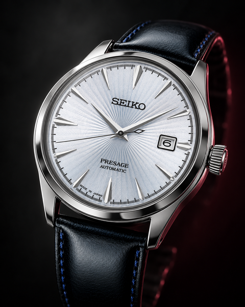 Seiko SRPB43J1 Presage Cocktail Time Automatic 40.5 mm Pale ice-blue sunray / radial patterned Dial Watch