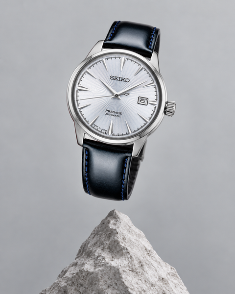 Seiko SRPB43J1 Presage Cocktail Time Automatic 40.5 mm Pale ice-blue sunray / radial patterned Dial Watch